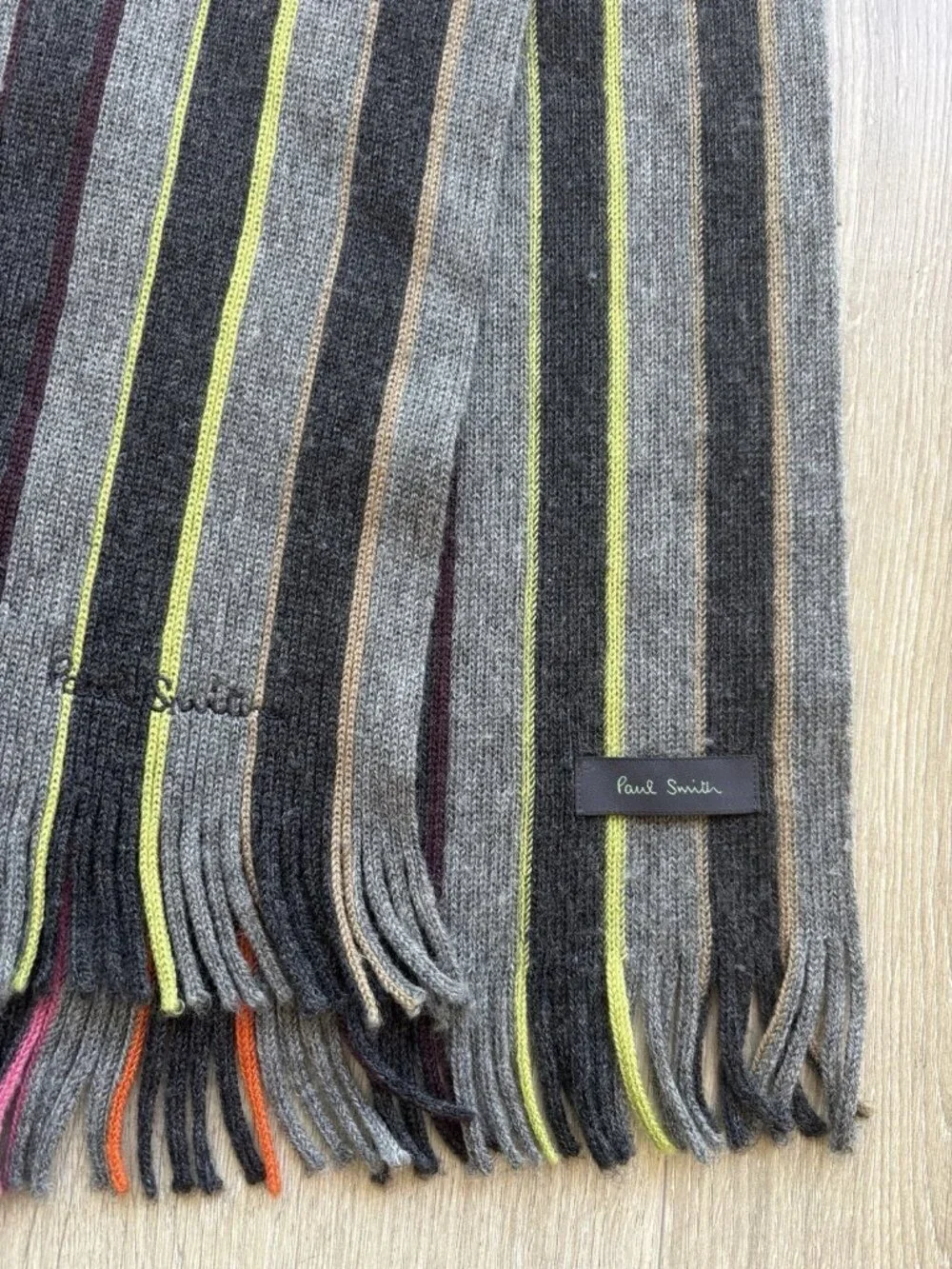 Paul Smith Multicolor Stripe Muffler Charcoal & Gray Scarf Fringe